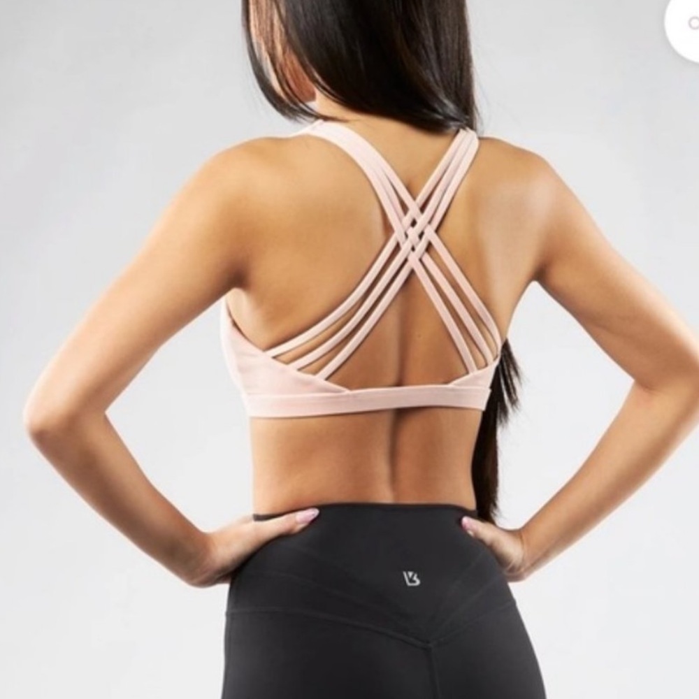 Buffbunny Buff Bunny Namaste Crisscross Strappy Back Sports Bra Pink Gray